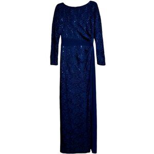 Ralph Lauren Fall Long Sleeve Lace Sequin Gown Evening Dress with Slit (Size 8)
